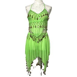 Belly Dance Festival  2 pc lime green with Beads and coins Vintage